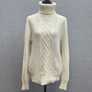 J.‎ Crew Cambridge Cable Knit Turtleneck Wool Blend Cream Sweater XL